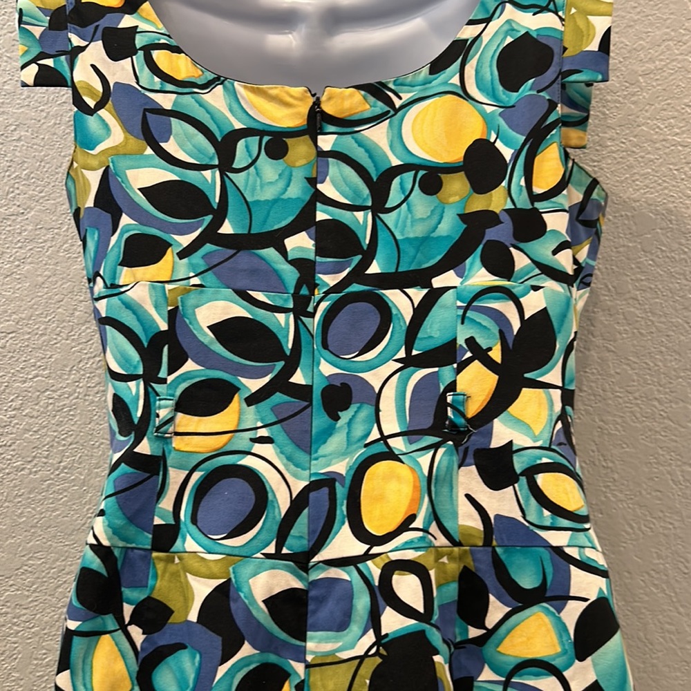 Adrianna Papell Multicolor Teal Blue Yellow Printed Sheath Dress - Picture 8 of 12